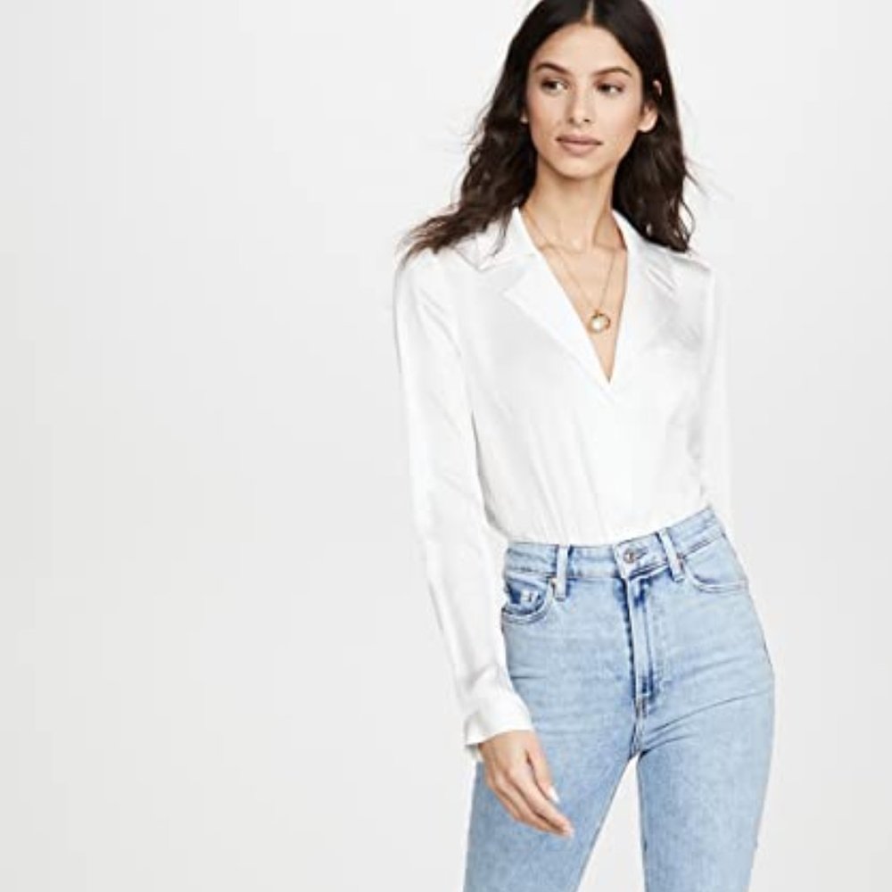 Paige Caprice Shirt White XS White Silk Button Down Blouse